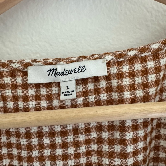 Madewell Brown Gingham puff sleeve Wrap Dress - Picture 6 of 8